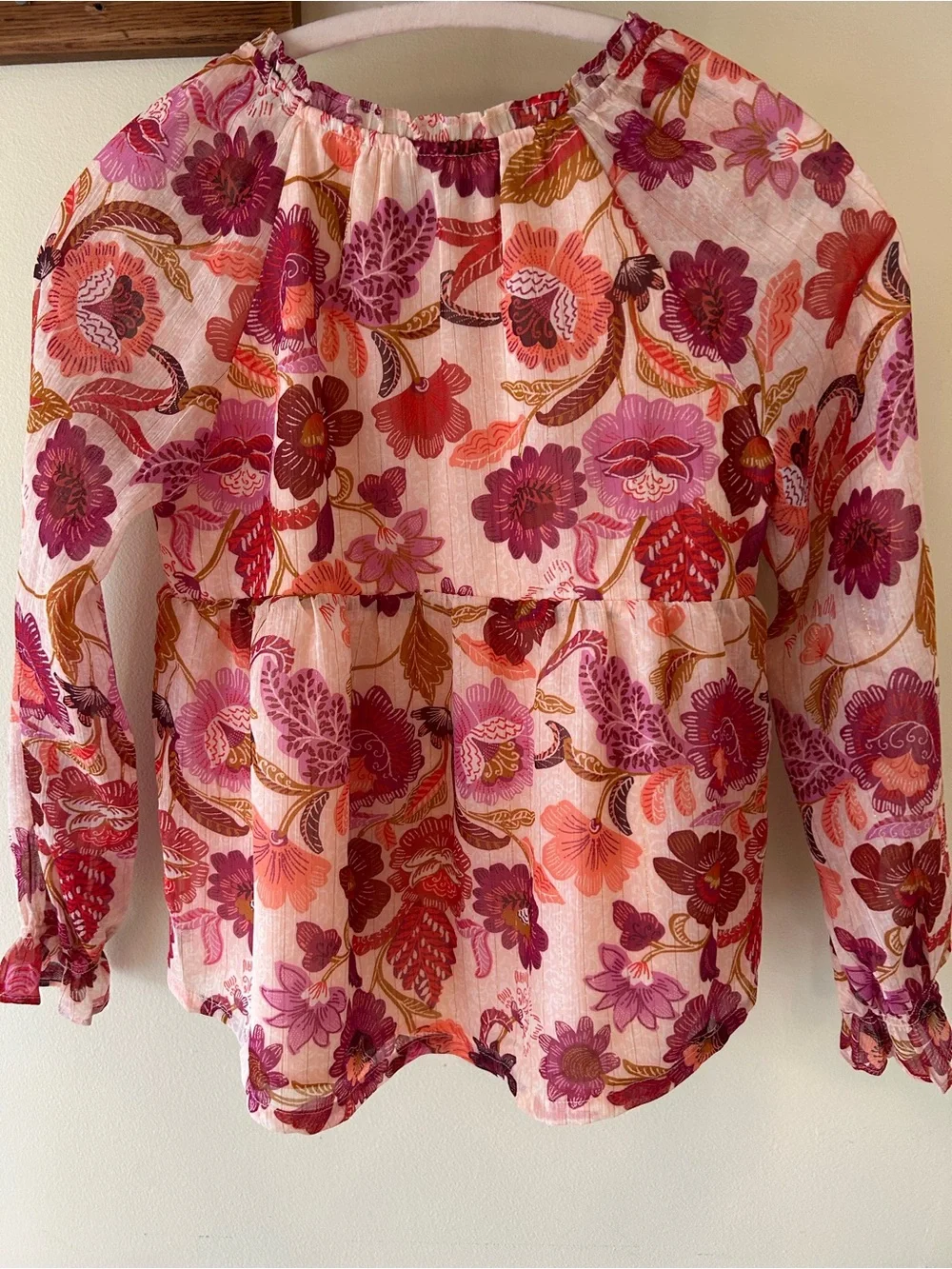 Old Navy Coral and pink floral boho peasant top girls 10-12